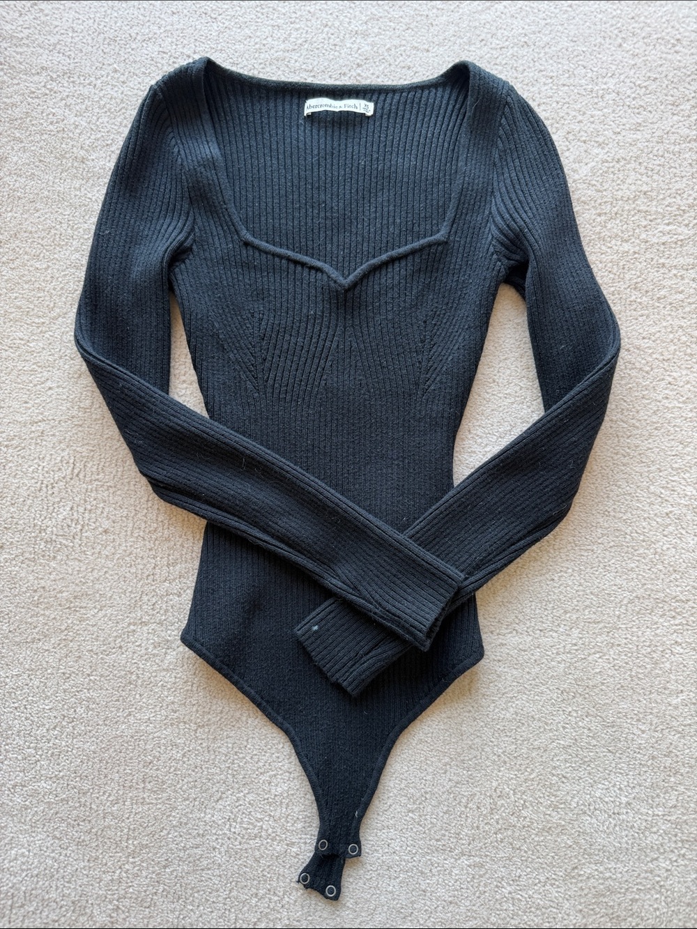 Abercrombie & Fitch Black Ribbed V-Neck Long Sleeve Bodysuit